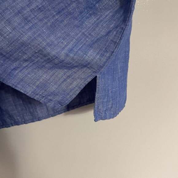 Talbots Women S Blue Linen Cotton Tropical Floral Embroidered Split Neck Top - Picture 4 of 11